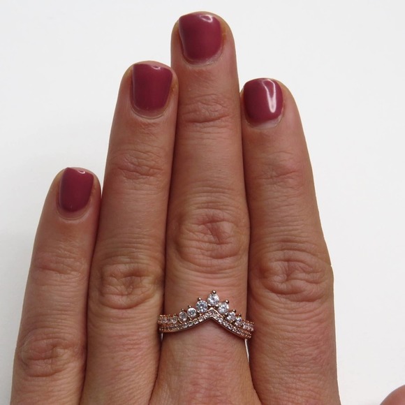 Pandora Rose Gold Princess Wishbone Ring Size 8 - Picture 3 of 12